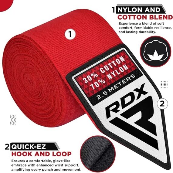 Bandes de Boxe RDX Hand Wraps Pro 2.5 m Rouges, Couleur: Rouge, Longueur: 2.5m, 3 image