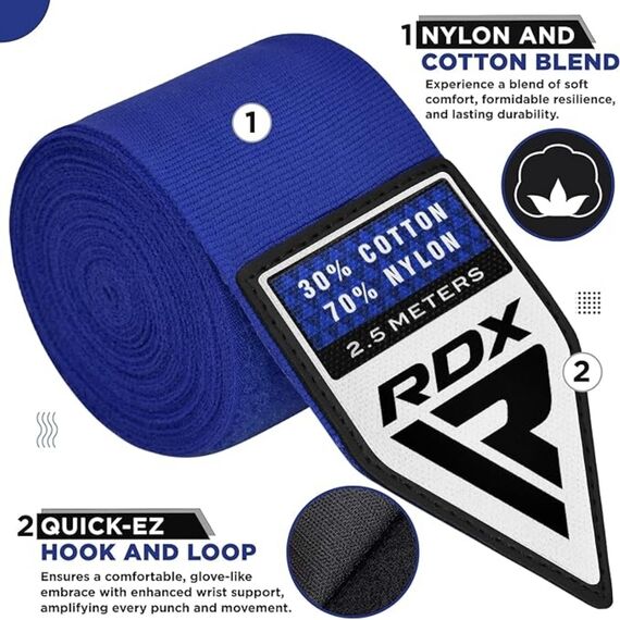 Bandes de Boxe RDX Hand Wraps Pro 2.5 m Bleues, Couleur: Bleu, Longueur: 2.5m, 4 image
