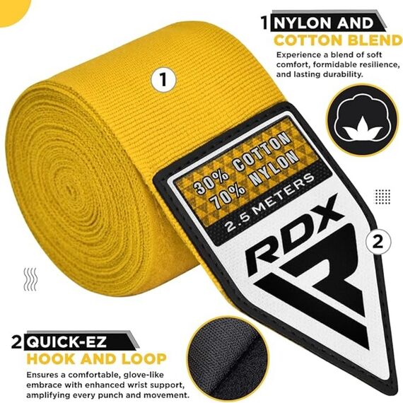 RDX Hand Wraps Pro 2.5m Yellow, Colour: Yellow, Length: 2.5m, 4 image