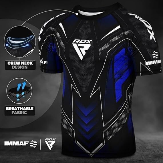 Compression Rash Guard RDX IMMAF Blue XS, Size: XS, Colour: Blue, 5 image