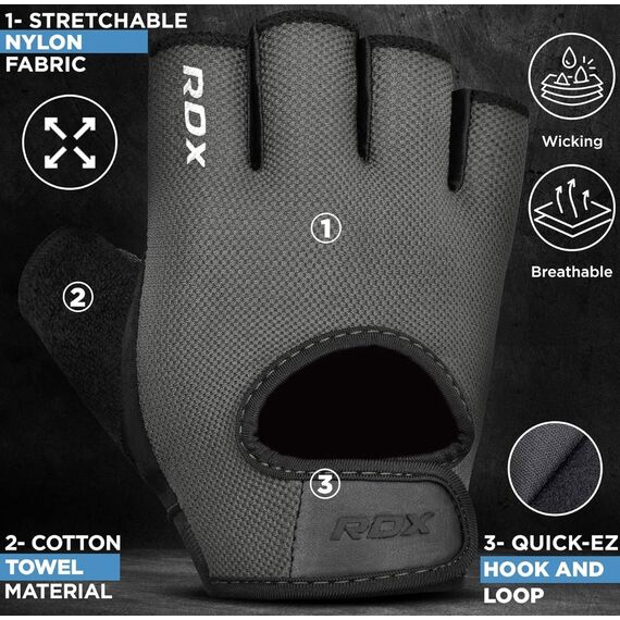 Gym Gloves RDX T1 Grey M, Size: M, Colour: Grey, 2 image