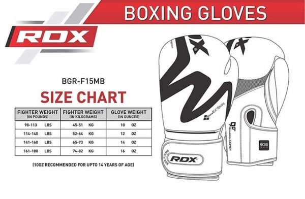 RDXBGR-F15MB-10OZ-Boxing Glove F15 Matte Black-10OZ