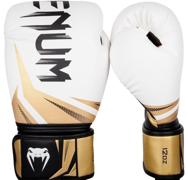 VE-03525-520-12OZ-Venum Challenger 3.0 Boxing Gloves - White/Gold