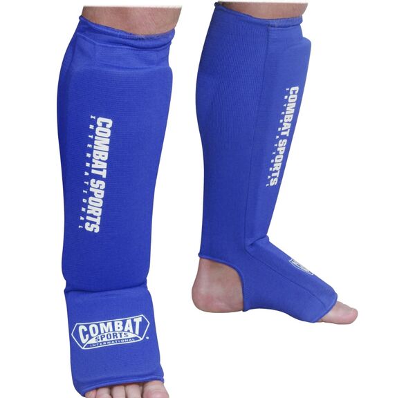 CSISIG11 BLUE.MED-Combat Sports Washable MMA Elastic Cloth Shin &amp; Instep Padded Guards