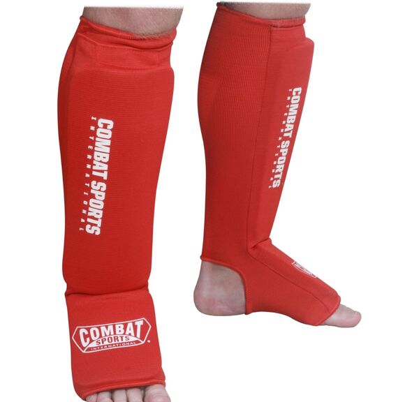 CSISIG11 RED..SMALL-Combat Sports Washable MMA Elastic Cloth Shin &amp; Instep Padded Guards