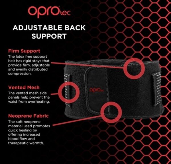 OPTEC5752-SM/MD-OproTec Adjustable Back Support BLK-Small/Medium