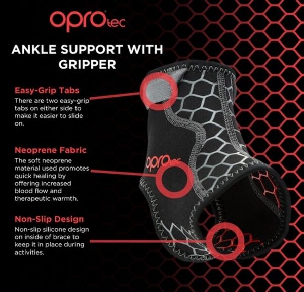 OPTEC5743-SM-OproTec Ankle Support with Gripper BLK-Small