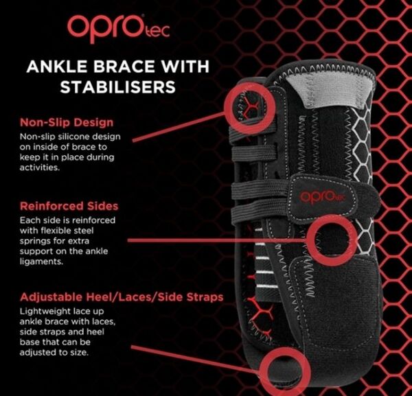 OPTEC5741-SM-OproTec Ankle Brace with Bilateral Stablilizer BLK-Small