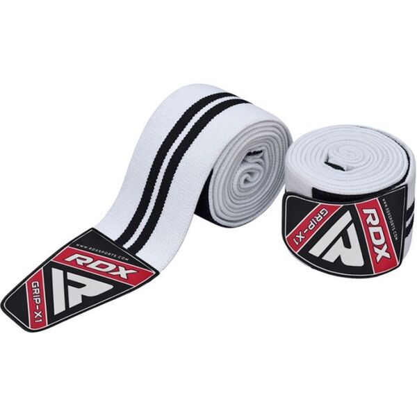 RDXWAH-K1W-Gym Knee Wraps White/Black Plus