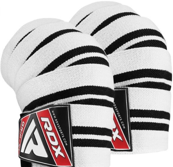 RDXWAH-K1W-Gym Knee Wraps White/Black Plus