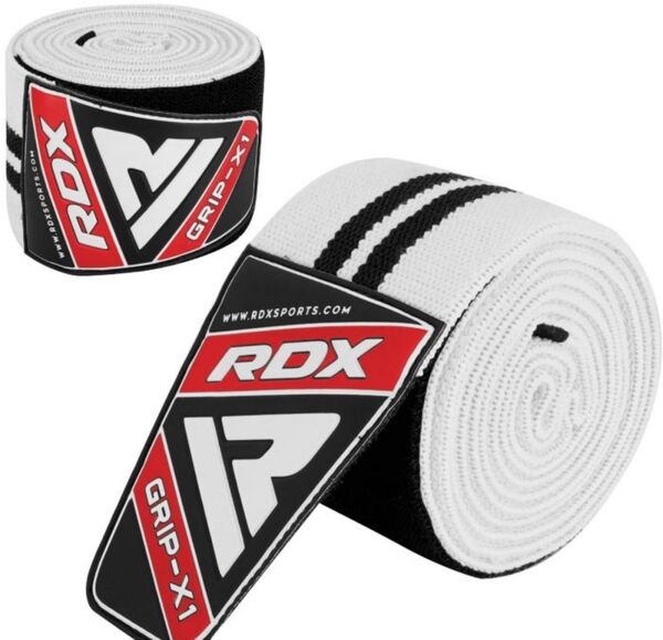 RDXWAH-K1W-Gym Knee Wraps White/Black Plus