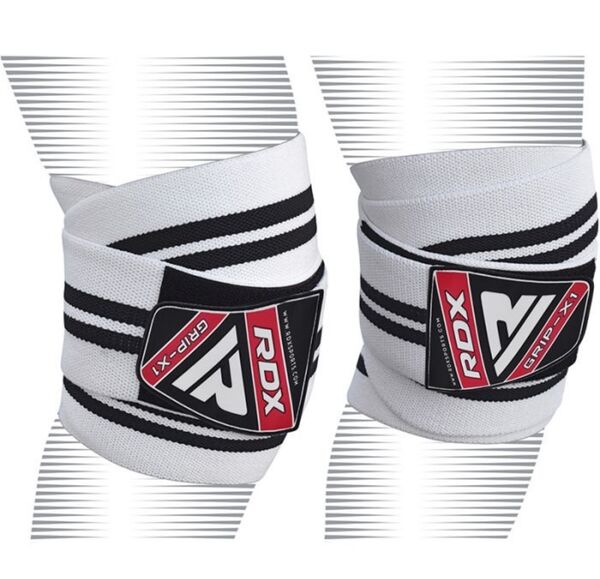 RDXWAH-K1W-Gym Knee Wraps White/Black Plus