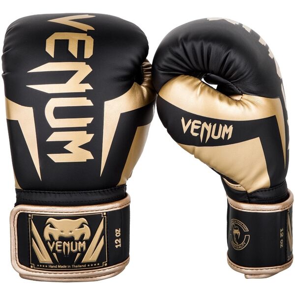 VE-1392-126-10OZ-Venum Elite Boxing Gloves - Black/Gold