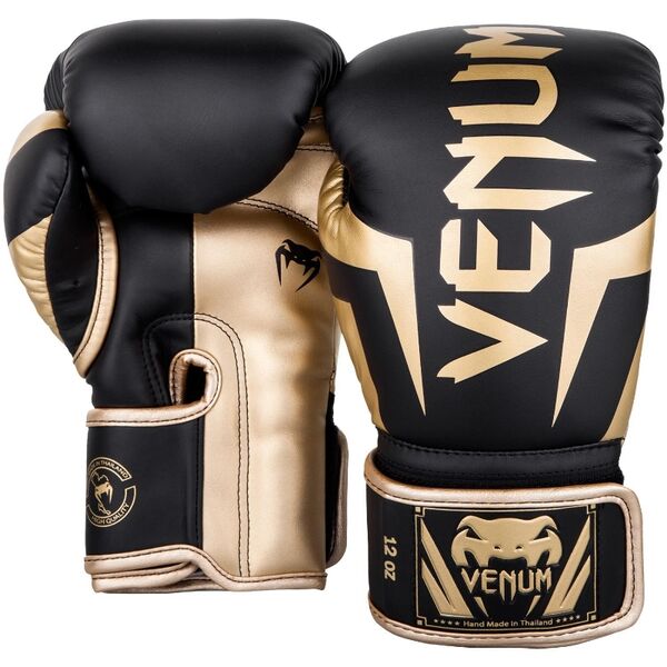 VE-1392-126-10OZ-Venum Elite Boxing Gloves - Black/Gold