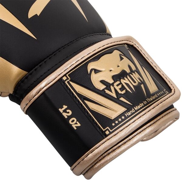 VE-1392-126-12OZ-Venum Elite Boxing Gloves - Black/Gold