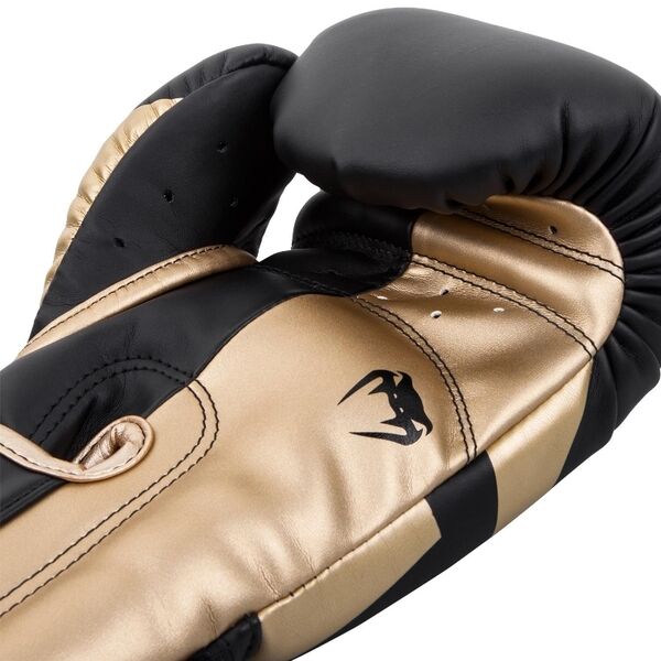 VE-1392-126-16OZ-Venum Elite Boxing Gloves - Black/Gold