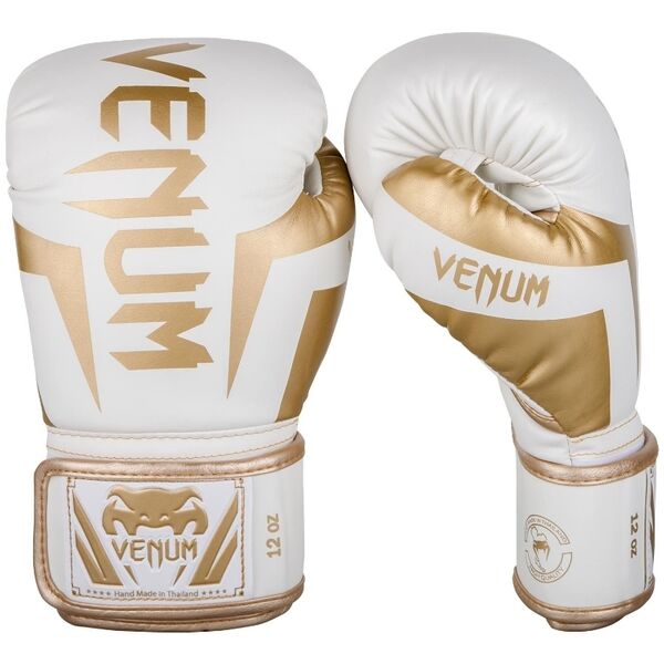 VE-1392-226-14OZ-Venum Elite Boxing Gloves - White/Gold