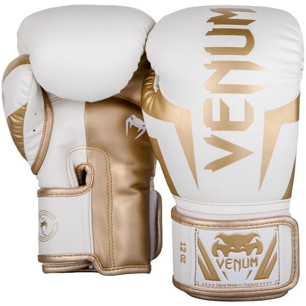 VE-1392-226-16OZ-Venum Elite Boxing Gloves - White/Gold