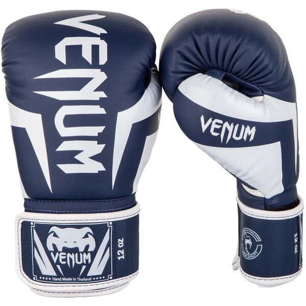 VE-1392-410-10-Venum Elite Boxing Gloves - White/Navy Blue