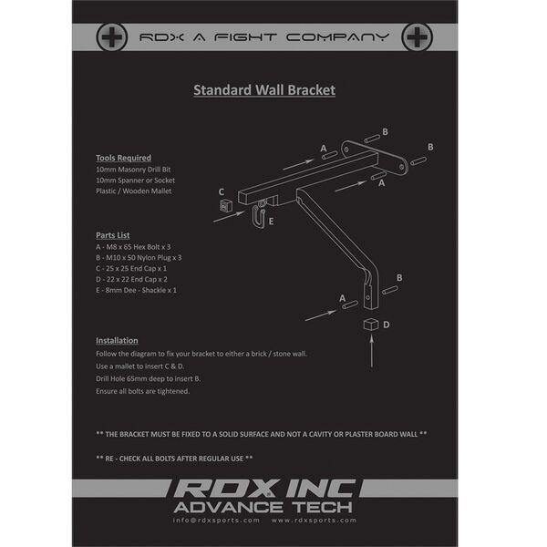 RDXWBR-X1B-RDX X1 Punch Bag Steel Wall Bracket max 40 Kg