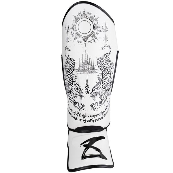 8W-8450013-2-8 WEAPONS Shin Guards - Sak Yant Tigers white M