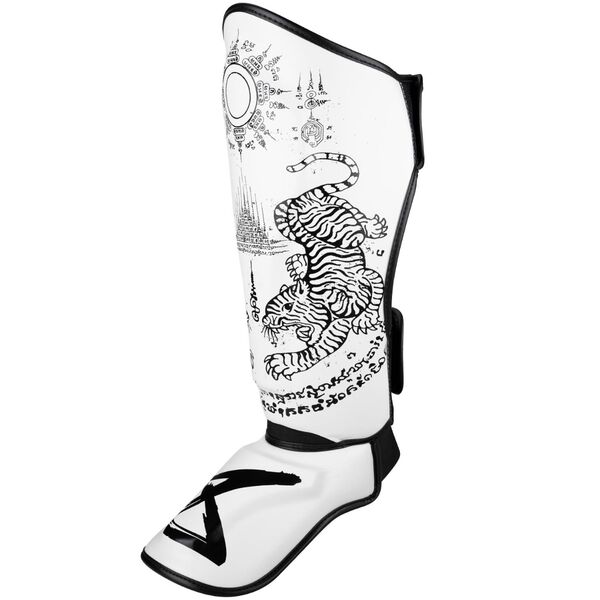 8W-8450013-3-8 WEAPONS Shin Guards - Sak Yant Tigers white L