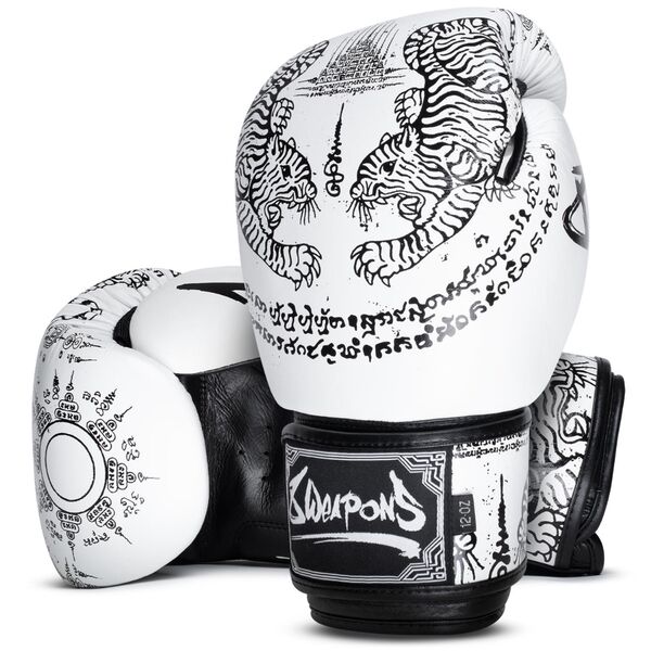 8W-8140017-2-8 WEAPONS Boxing Gloves - Sak Yant Tigers white 12 Oz