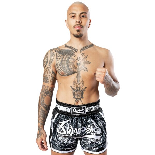 8W-8060011-1-8 Weapons Muay Thai Shorts Carbon - Sak Yant Tigers