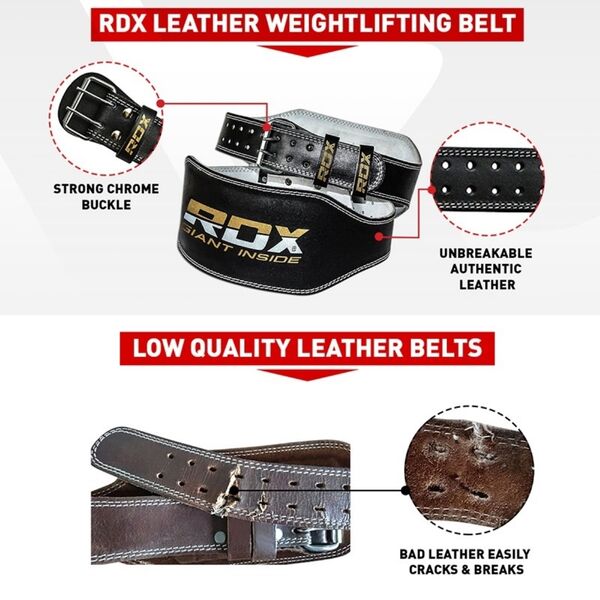 RDXWBS-6RB-S-RDX 6 Inch Padded Leather Weightlifting Fitness Gym Belt