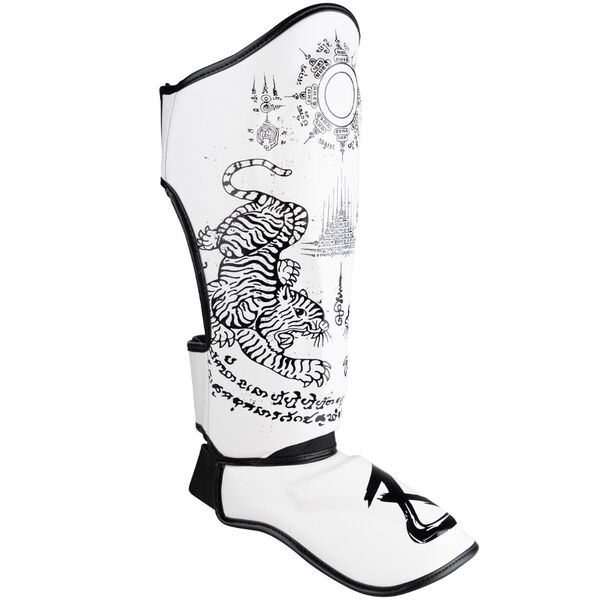 8W-8450013-3-8 WEAPONS Shin Guards - Sak Yant Tigers white L