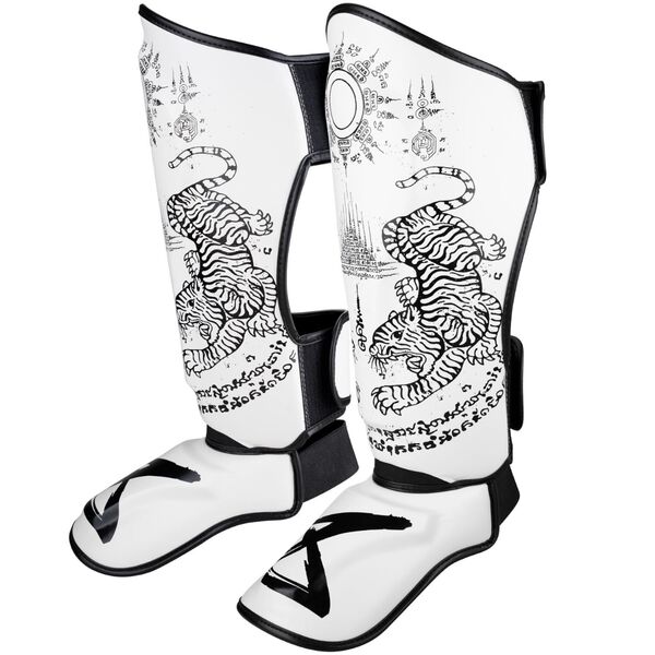 8W-8450013-3-8 WEAPONS Shin Guards - Sak Yant Tigers white L