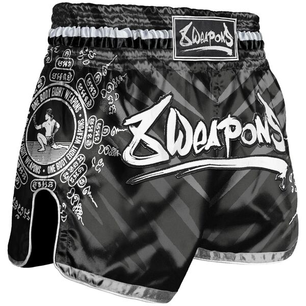 8W-8050040-3-8 WEAPONS Muay Thai Shorts, 8 Ways Yant, black-silver L