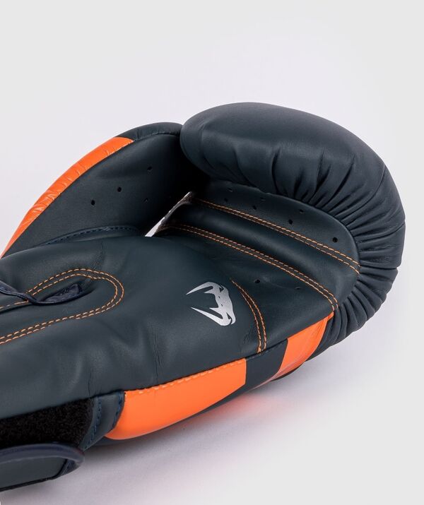 VE-1392-605-12OZ-Venum Elite Boxing Gloves - Navy/Silver/Orange - 12 Oz