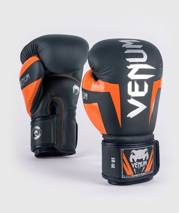 VE-1392-605-16OZ-Venum Elite Boxing Gloves - Navy/Silver/Orange - 16 Oz