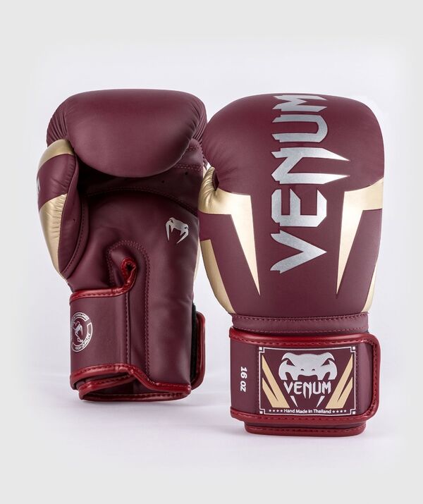 VE-1392-611-10OZ-Venum Elite Boxing Gloves - Burgundy/Gold - 10 Oz
