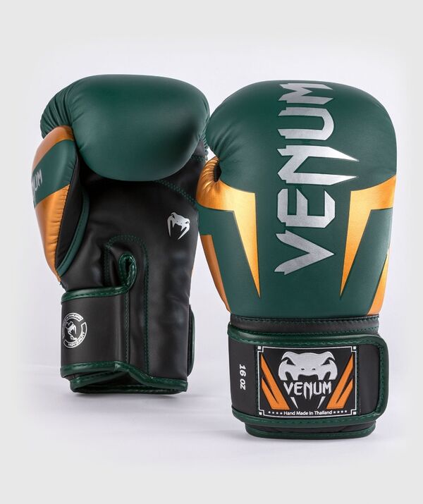 VE-1392-612-10OZ-Venum Elite Boxing Gloves - Green/Bronze/Silver - 10 Oz