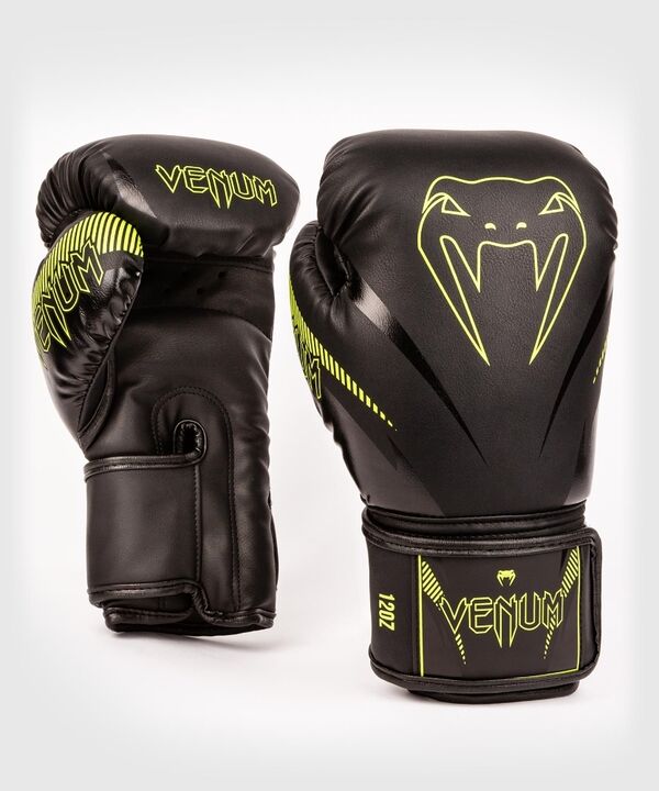 VE-03284-116-12OZ-Venum Impact Boxing Gloves - Black/Neo Yellow