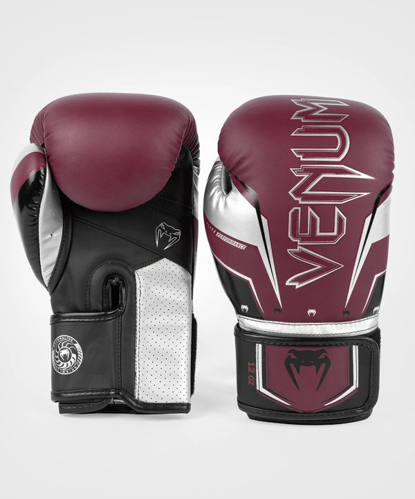 VE-04260-613-14OZ-Venum Elite Evo Boxing Gloves - Burgundy/Silver - 14 Oz