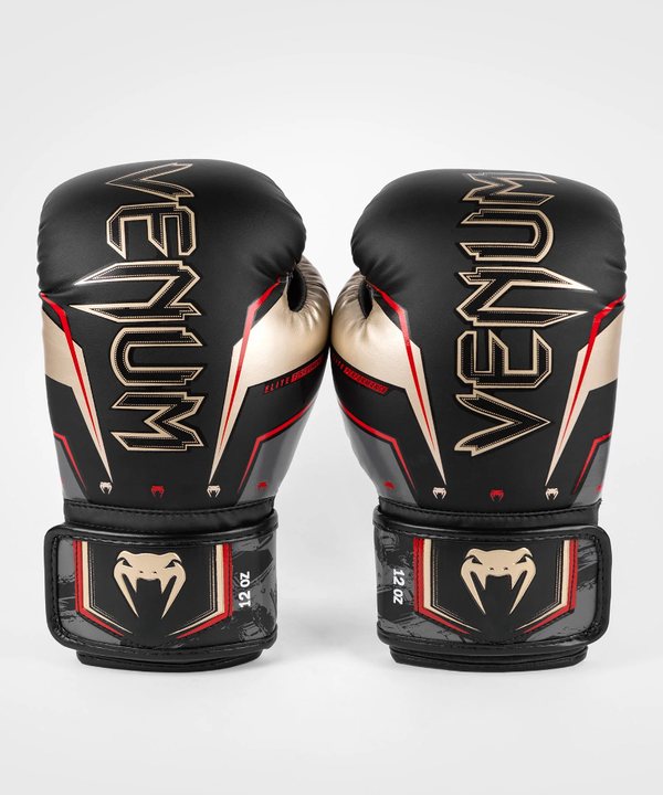 VE-04260-603-16OZ-Venum Elite Evo Boxing Gloves - Black/Gold/Red - 16 Oz