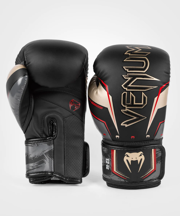 VE-04260-603-16OZ-Venum Elite Evo Boxing Gloves - Black/Gold/Red - 16 Oz