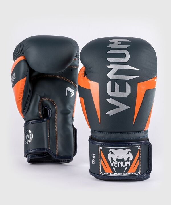 VE-1392-605-12OZ-Venum Elite Boxing Gloves - Navy/Silver/Orange - 12 Oz