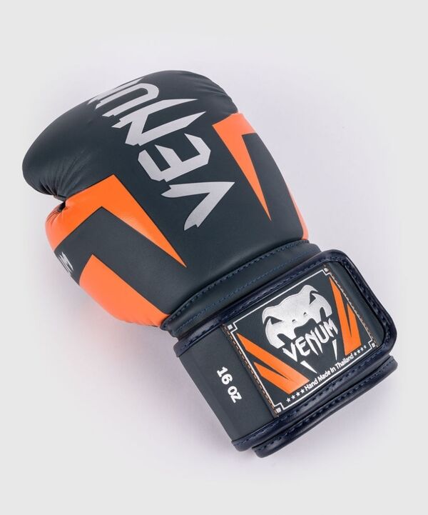 VE-1392-605-12OZ-Venum Elite Boxing Gloves - Navy/Silver/Orange - 12 Oz