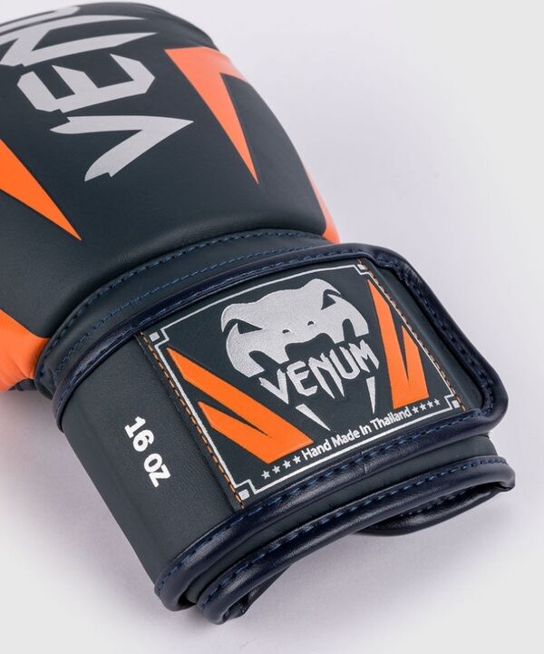 VE-1392-605-12OZ-Venum Elite Boxing Gloves - Navy/Silver/Orange - 12 Oz