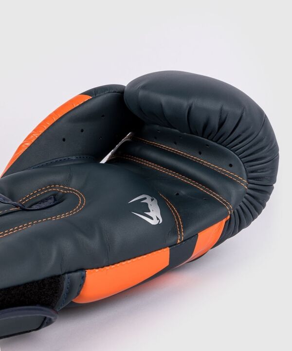 VE-1392-605-12OZ-Venum Elite Boxing Gloves - Navy/Silver/Orange - 12 Oz