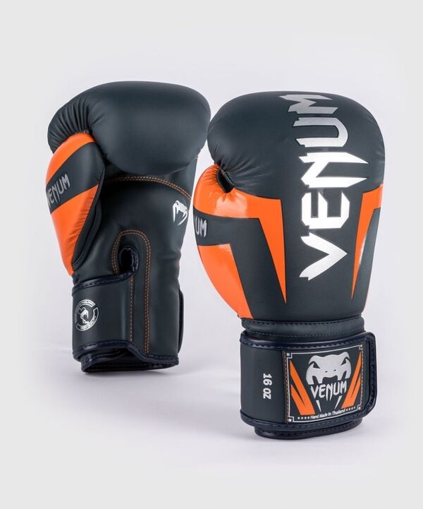 VE-1392-605-12OZ-Venum Elite Boxing Gloves - Navy/Silver/Orange - 12 Oz