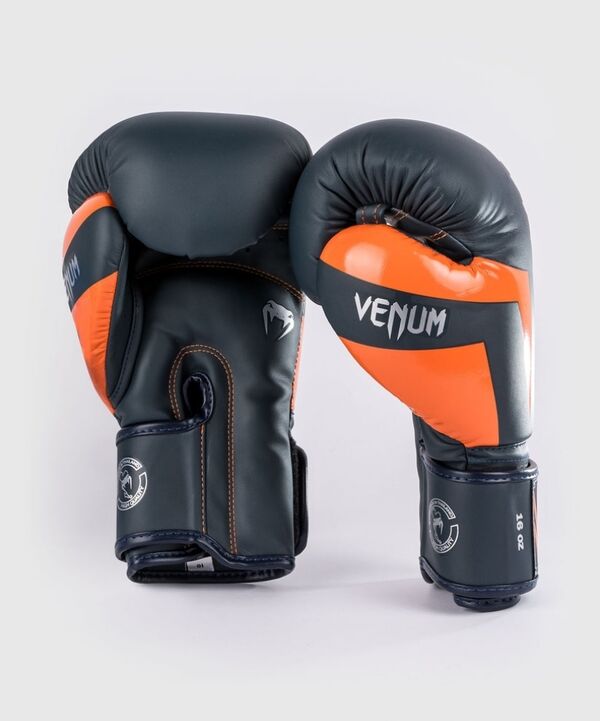 VE-1392-605-12OZ-Venum Elite Boxing Gloves - Navy/Silver/Orange - 12 Oz