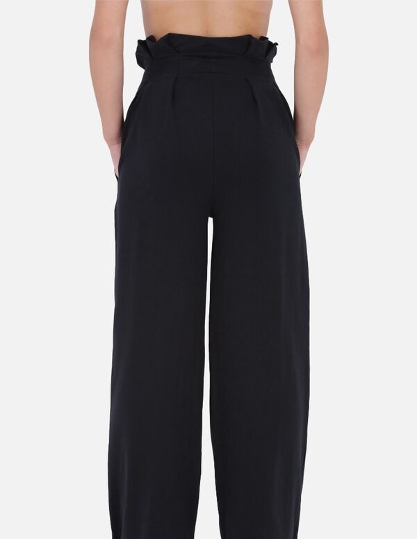 BXW1000293ASBK-L-Wide Leg High Waist Pants