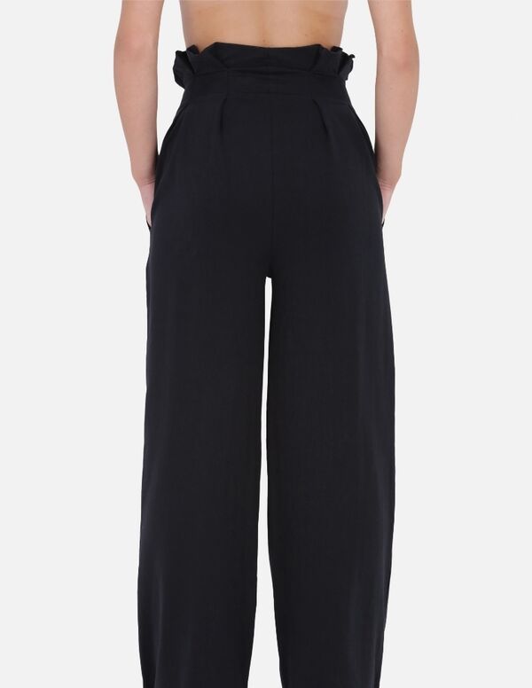 BXW1000293ASBK-M-Wide Leg High Waist Pants