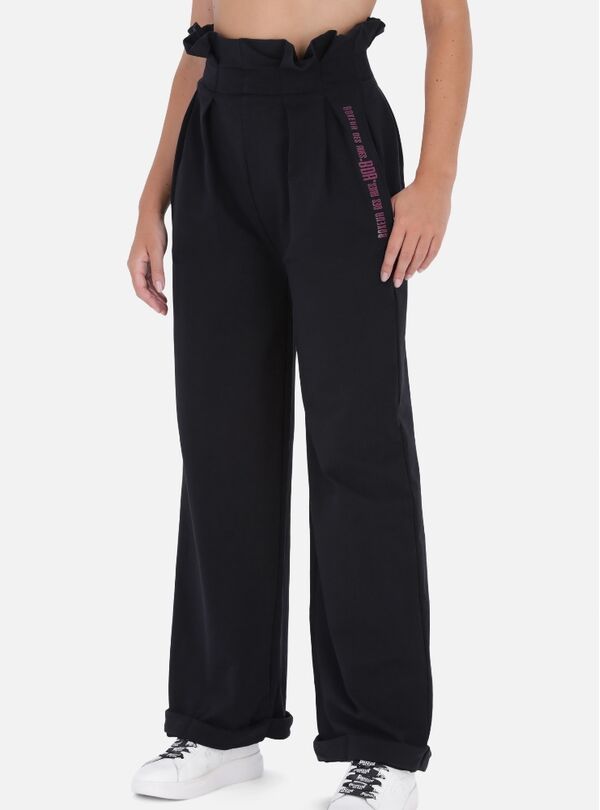 BXW1000293ASBK-L-Wide Leg High Waist Pants