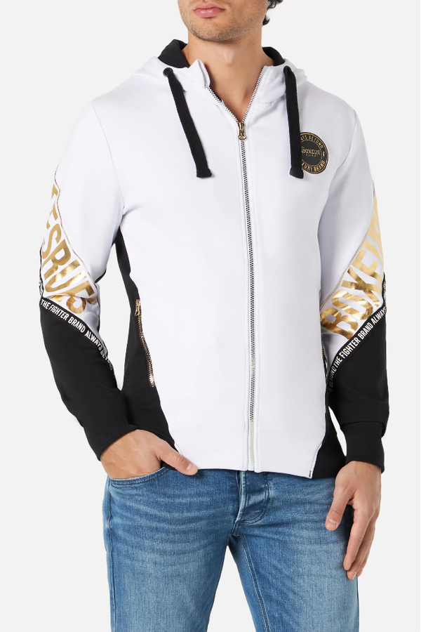 BXM0400223AT-W-S-Letter Printed Hooded Full Zip